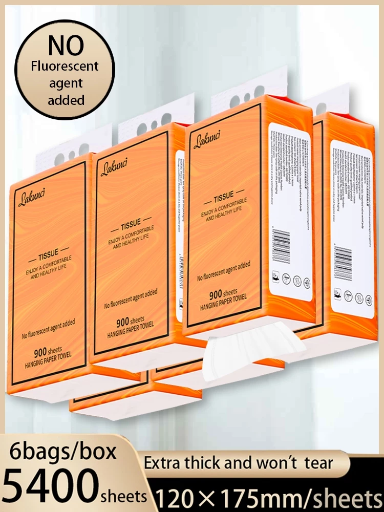 Premium Boxed 【6 Packs Gift 2 Hooks】(Fluorescent-Free) 4-Ply Disposable Napkins Wall-Mounted Deluxe Soft Facial Tissue